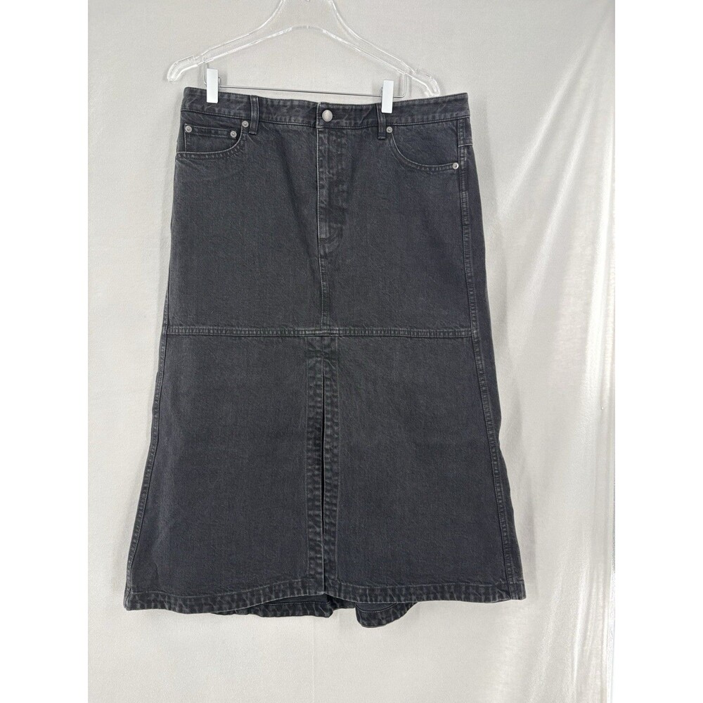 Tibi Womens Skirt Black Denim Jean Midi Stretch with Front Slit NWT